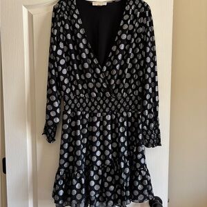 Michael Kors Black Long Sleeve Polka Dot Wrap Dress
